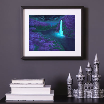 Escape – Moonlit Fantasy Waterfall Fine Art Print