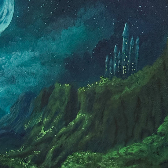 Video of the texture and detail of the original acrylic painting Moonlit Forest Passage by Amy Denise